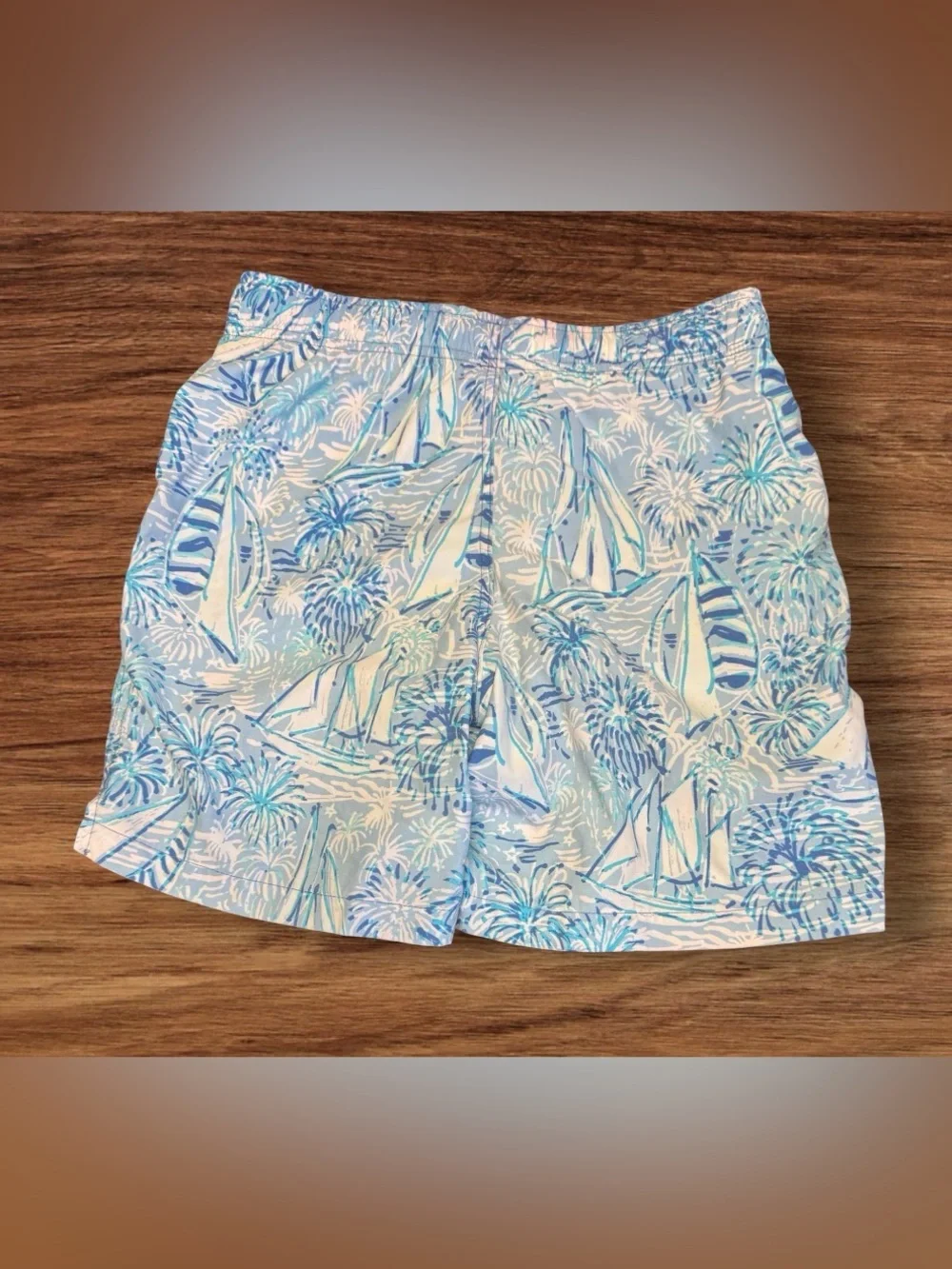 EUC Lilly Pulitzer Boys' Swim Trunks in the sailboat Boca blue